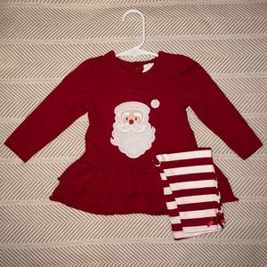 Santa Ruffle Hem Top & Striped Leggings